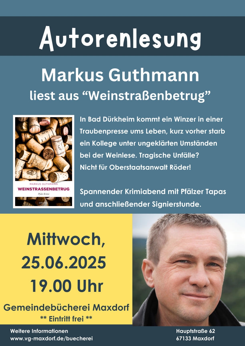Plakat Autorenlesung Bücherei Maxdorf M.Guthman