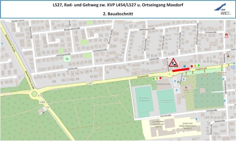 Übersichtskarte des zweiten Bauabschnittes inkl. Verkehrsführung