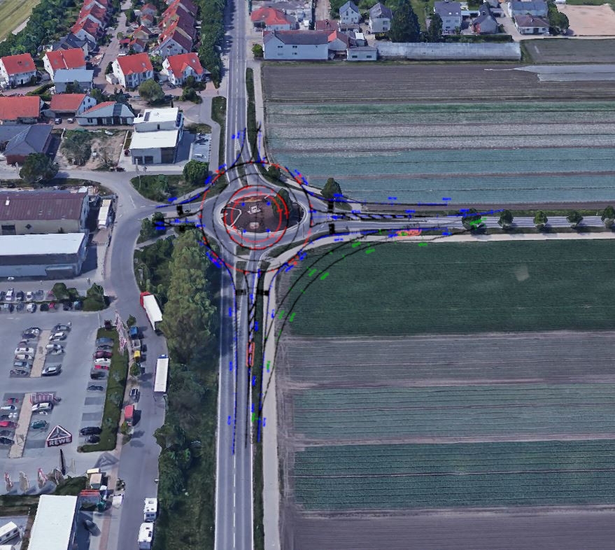 Luftbild vom Kreisel an dem der bypass gebaut wird