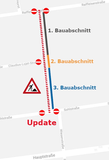 Kartenausschnitt auf dem die Baumaßnahme zur Wiesenstraße abgebildet ist