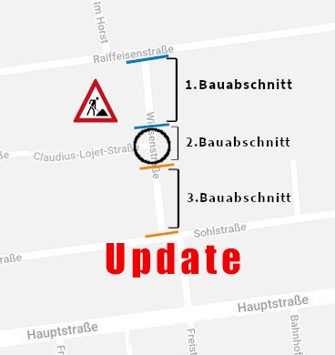 Kartenauschnitt Wiesenstrasse Maxdorf mit eingezeichneten Bauabschnitten