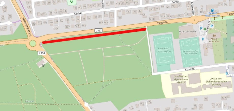 Kartenausschnitt vom Gebiet der Baustelle