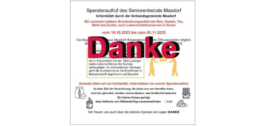 Bild des Spendenaufrufes mit einem Danke verziert