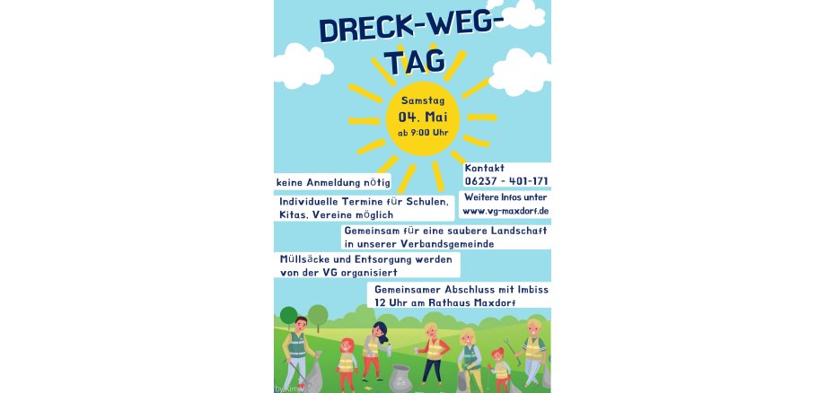 Plakat zum Dreck-Weg-Tag am 5 Mai 2024 in der Verbandsgemeinde Maxdorf
