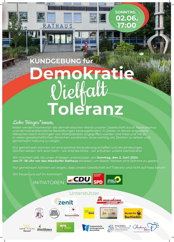 Plakat zur Veranstaltung Demokratie, Vielfalt und Toleranz