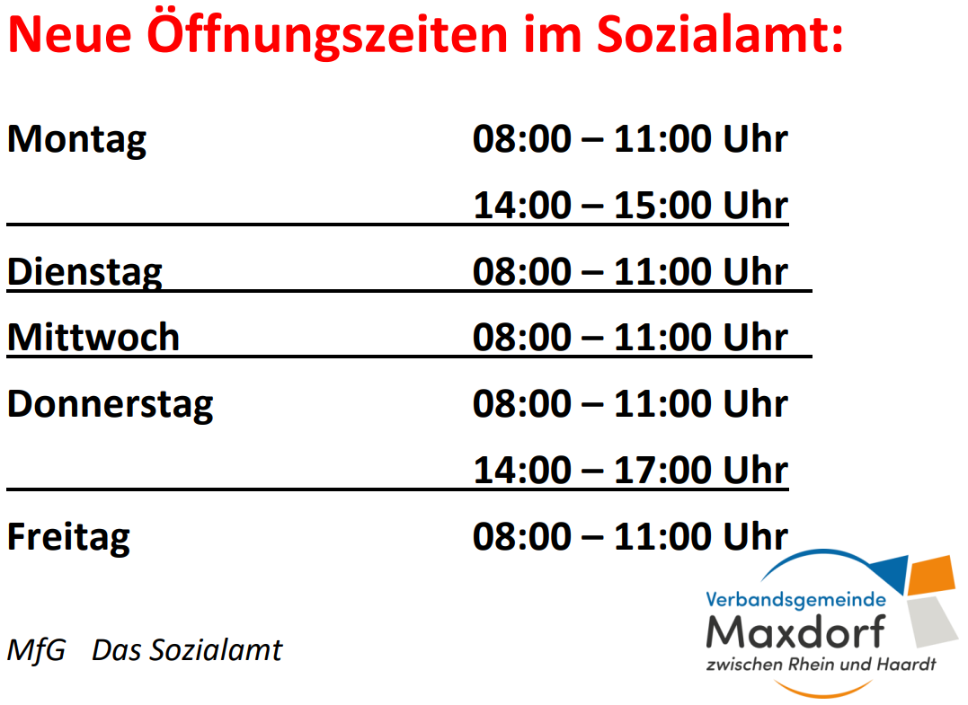Grafik mit den geänderten Öffnungszeiten des Sozialamtes