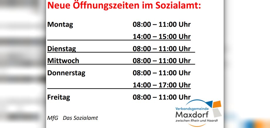 Grafik mit den geänderten Öffnungszeiten des Sozialamtes