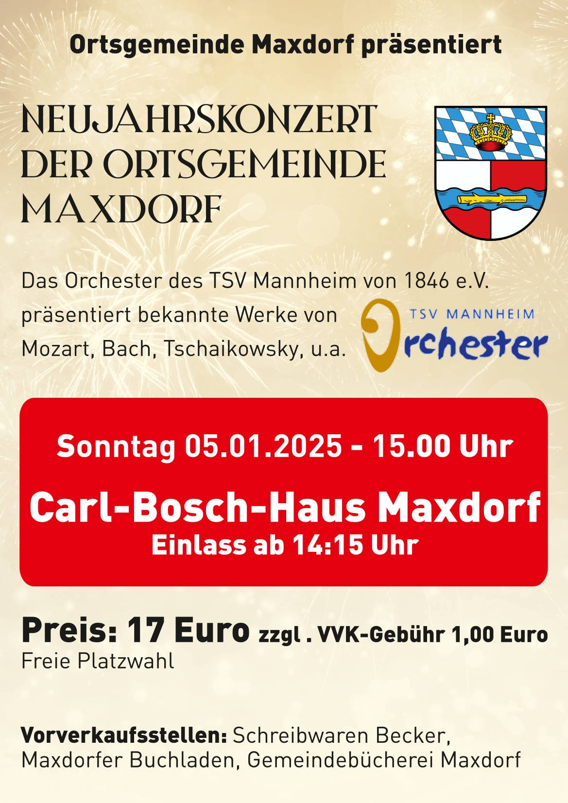 Plakat zum Neujahrskonzert der Ortsgemeinde Maxdorf