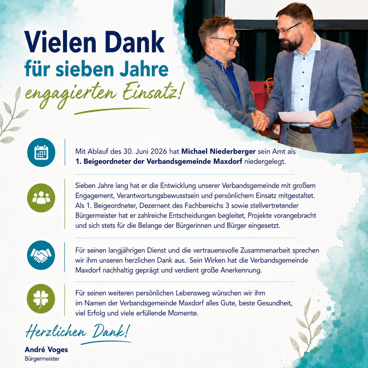 Bild zum Abschied 1. Beigeordneter M.Niederberger