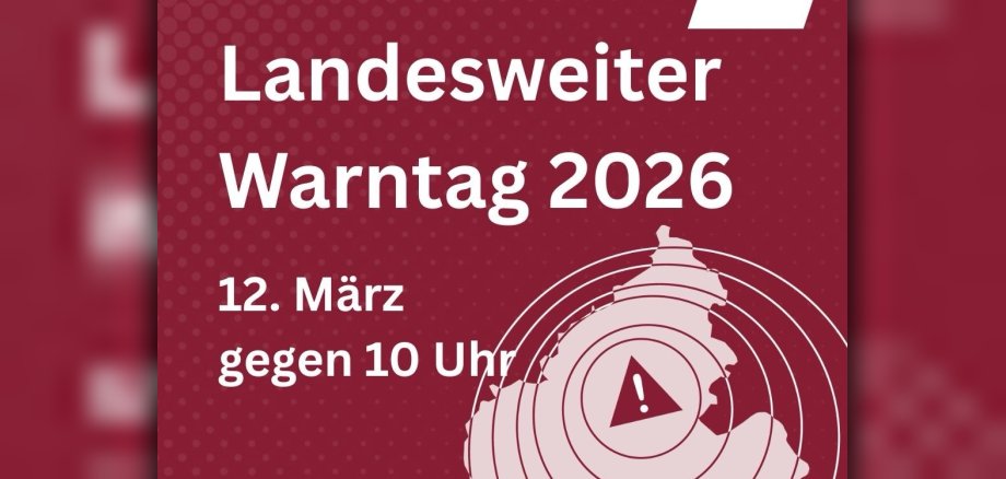 Infografik "Landesweiter Warntag 2026" am 12. März in Rheinland-Pfalz ab 10:00 Uhr