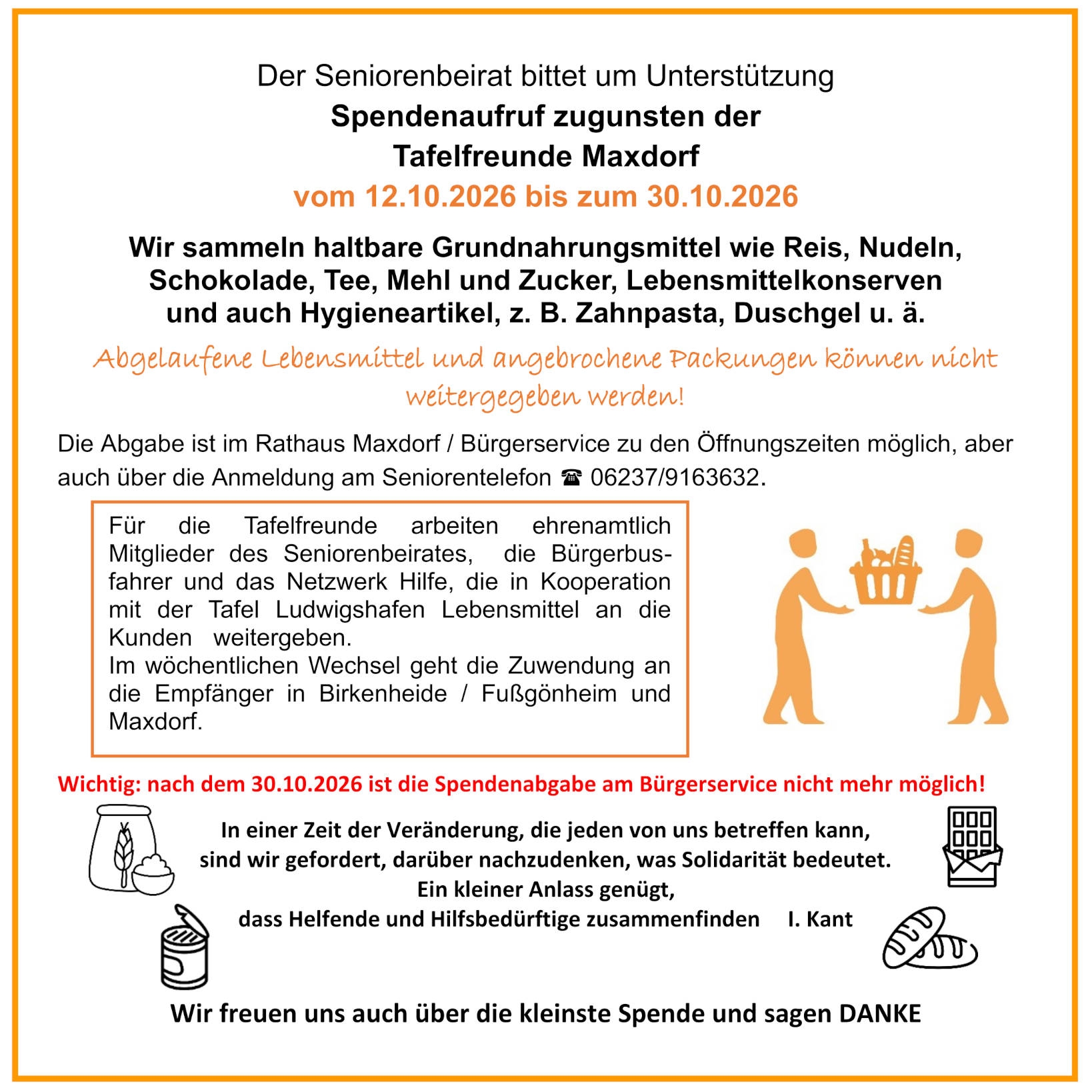 Grafik zum Spendenaufruf zugunsten der Tafelfreunde Maxdorf