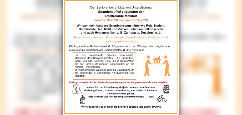 Grafik zum Spendenaufruf zugunsten der Tafelfreunde Maxdorf